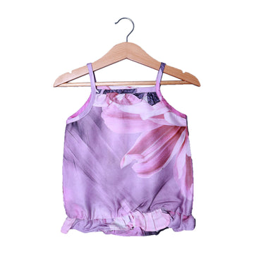 DARK PURPLE BIG FLOWER PRINTED COTTON FABRIC ROMPER